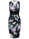 Maisy Black and Floral Multicoloured Sleeveless Bodycon Dress with Side Panels Maisy Black & Floral Bodycon Dress | Free Delive