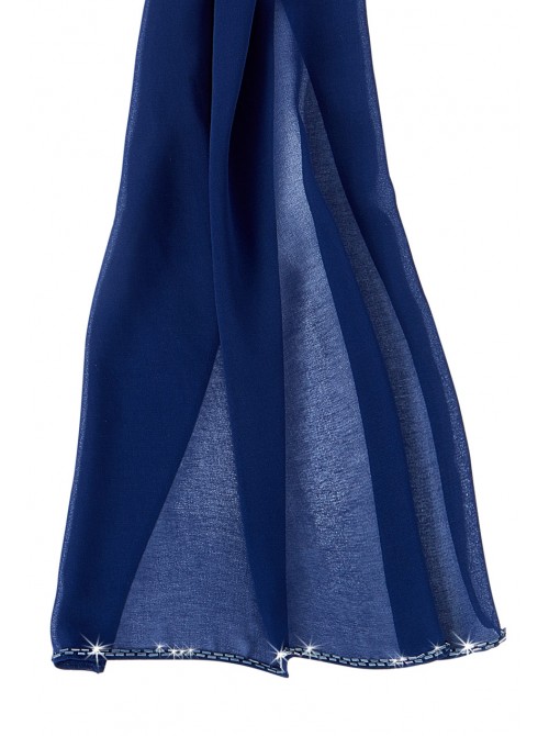 Annabelle Navy Chiffon Scarf with bead detail