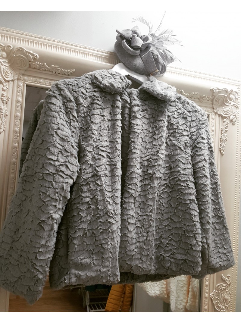 Catrice Silver Grey Cropped Faux Fur Coat Jacket with Collar occasion wear wedding guest