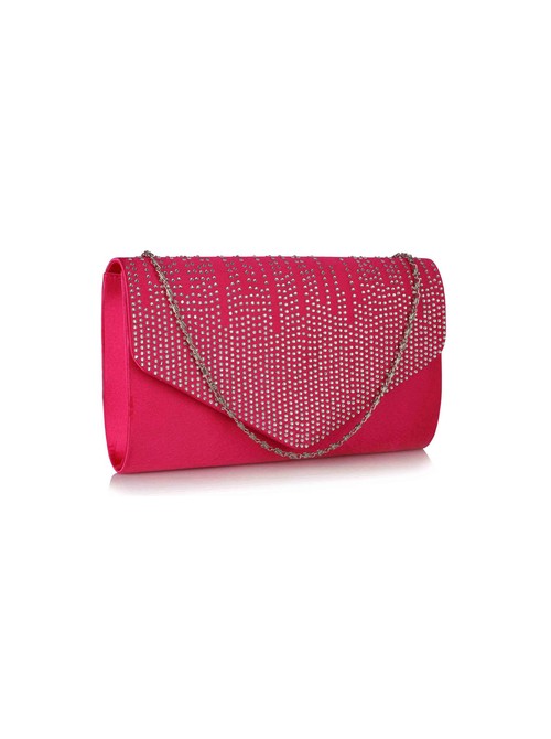 Diana Pink Diamante Design Evening Flap Over Party Clutch Bag