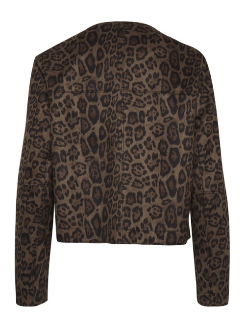 Emma Olive Green Leopard Print Faux Seude Jacket 