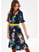 Kayla Navy and yellow Floral Print Midi Dress