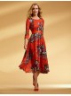 Louise Red and floral print belted skater dress